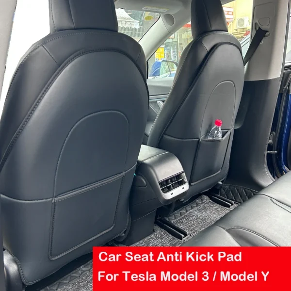 Tesla Model 3/Y Leather Carbon Fiber Anti-Kick Car Seat Back Protectors Scratch-Resistant Mats