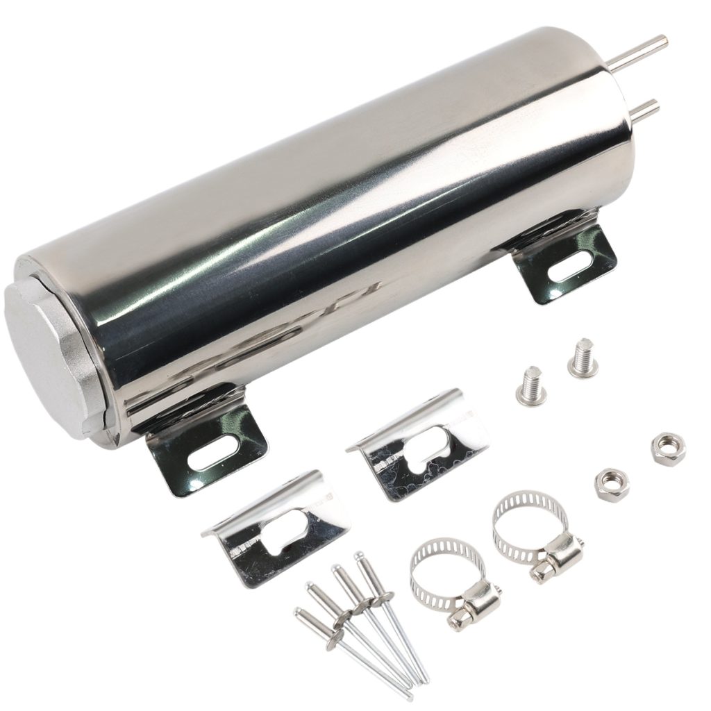 thumbnail image 2 of AMORACING 2 X 10 Polished Stainless Steel Radiator Overflow Catch Tank - Street Rat Rod 2 of 5